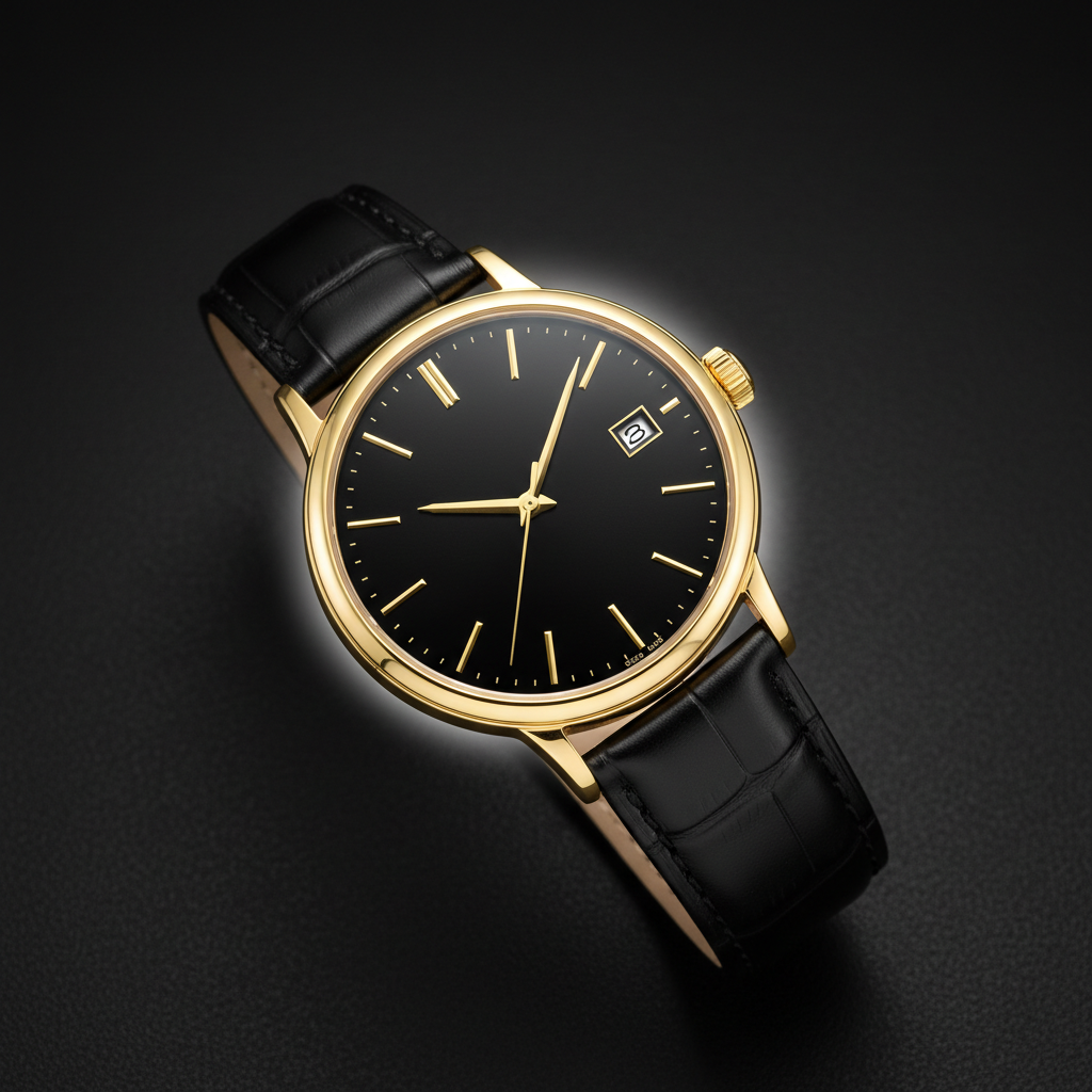 VELMONT Aurelius classic gold and black leather watch