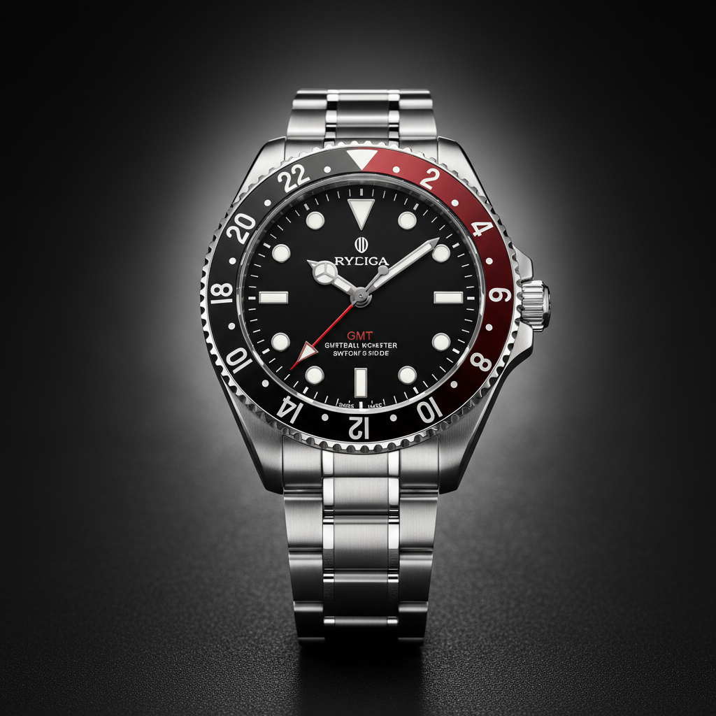 VELMONT Voyager GMT black and red bezel watch